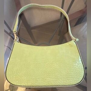 🔴4/$12 SHEIN Faux Leather Lime Green Croc Embossed Shoulder Bag New